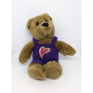 Hallmark Bear Light Brown Teddy Bear Plush Stuffed Animal Purple Heart Overalls